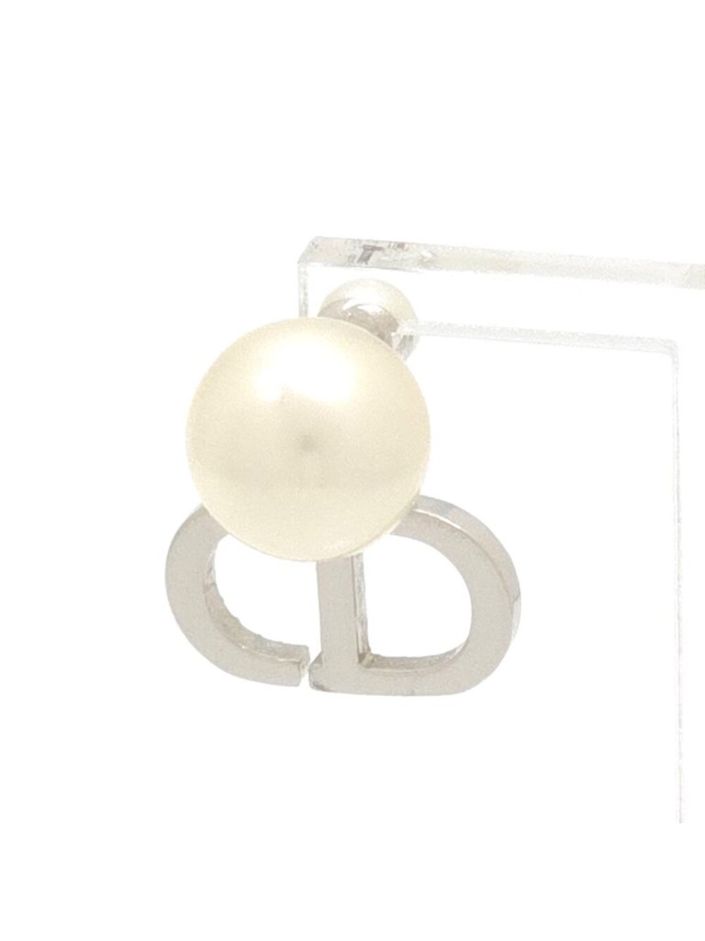 Dior Tribales Single Earrings Resin Pearl Crystal Silver Tone Metal